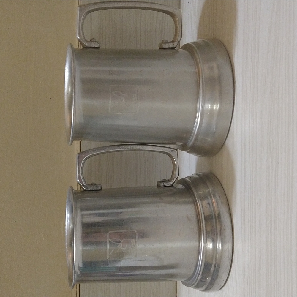 Vintage Pair of Playboy Aluminum & Glass Beer Steins